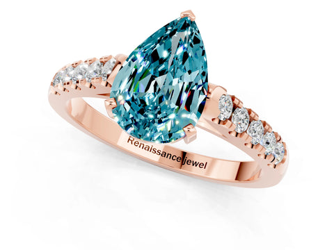 Rose gold {shape_name} Blue Topaz Solitaire Ring with Pavé Band and Four-Prong Setting_1