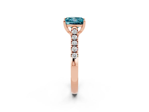 Rose gold Princess Cut Blue Topaz Pavé Band Solitaire Ring with Prong Setting