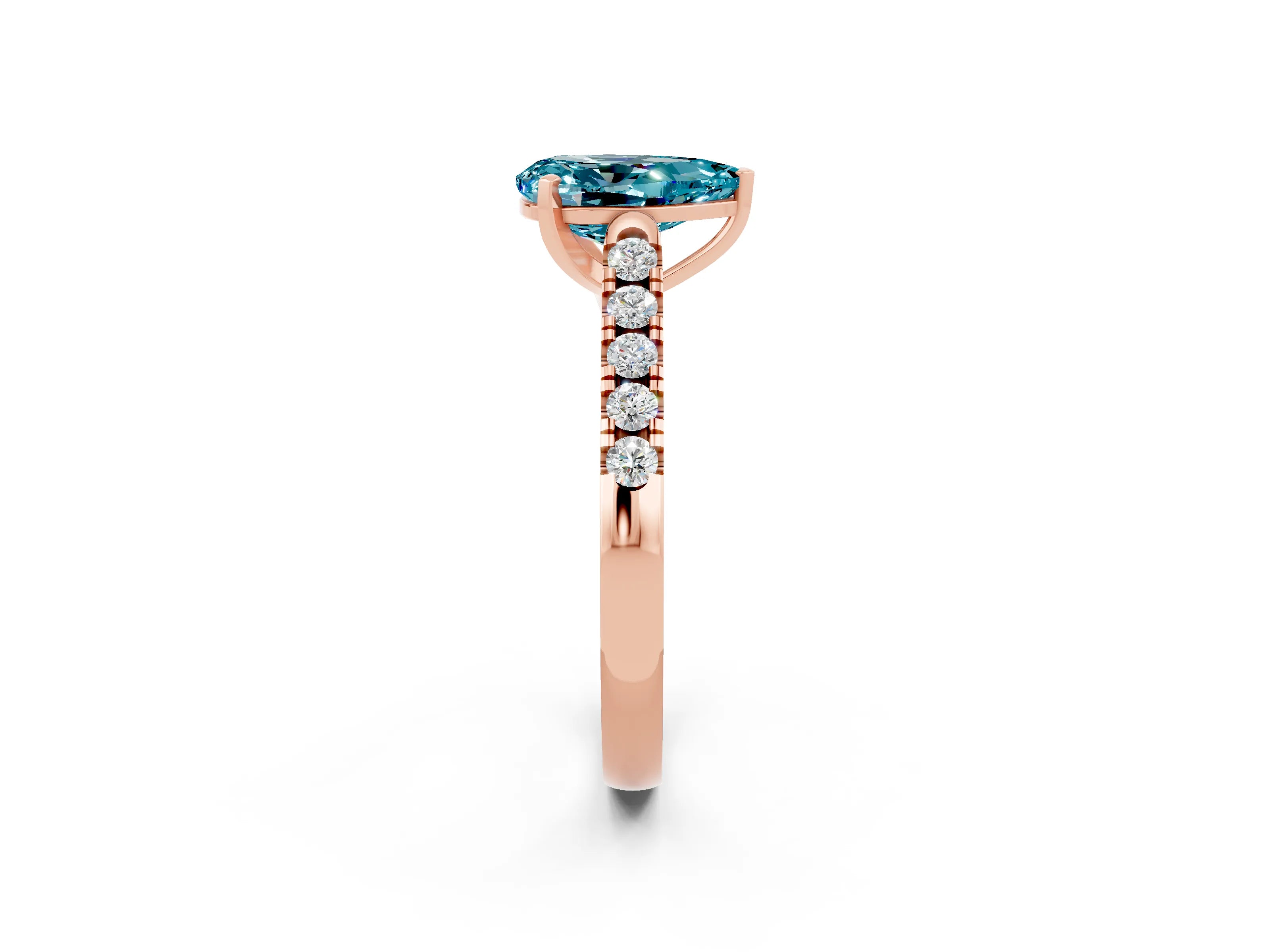 Rose gold {shape_name} Blue Topaz Solitaire Ring with Pavé Band and Four-Prong Setting_2