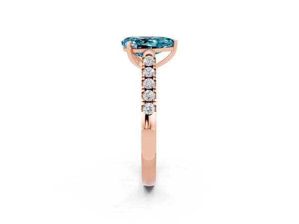 Rose gold Pear Cut Blue Topaz Pavé Band Solitaire Ring with Prong Setting