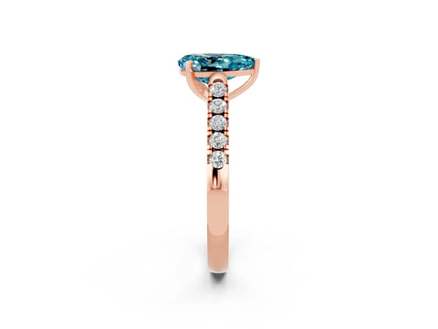 Rose gold {shape_name} Blue Topaz Solitaire Ring with Pavé Band and Four-Prong Setting_2