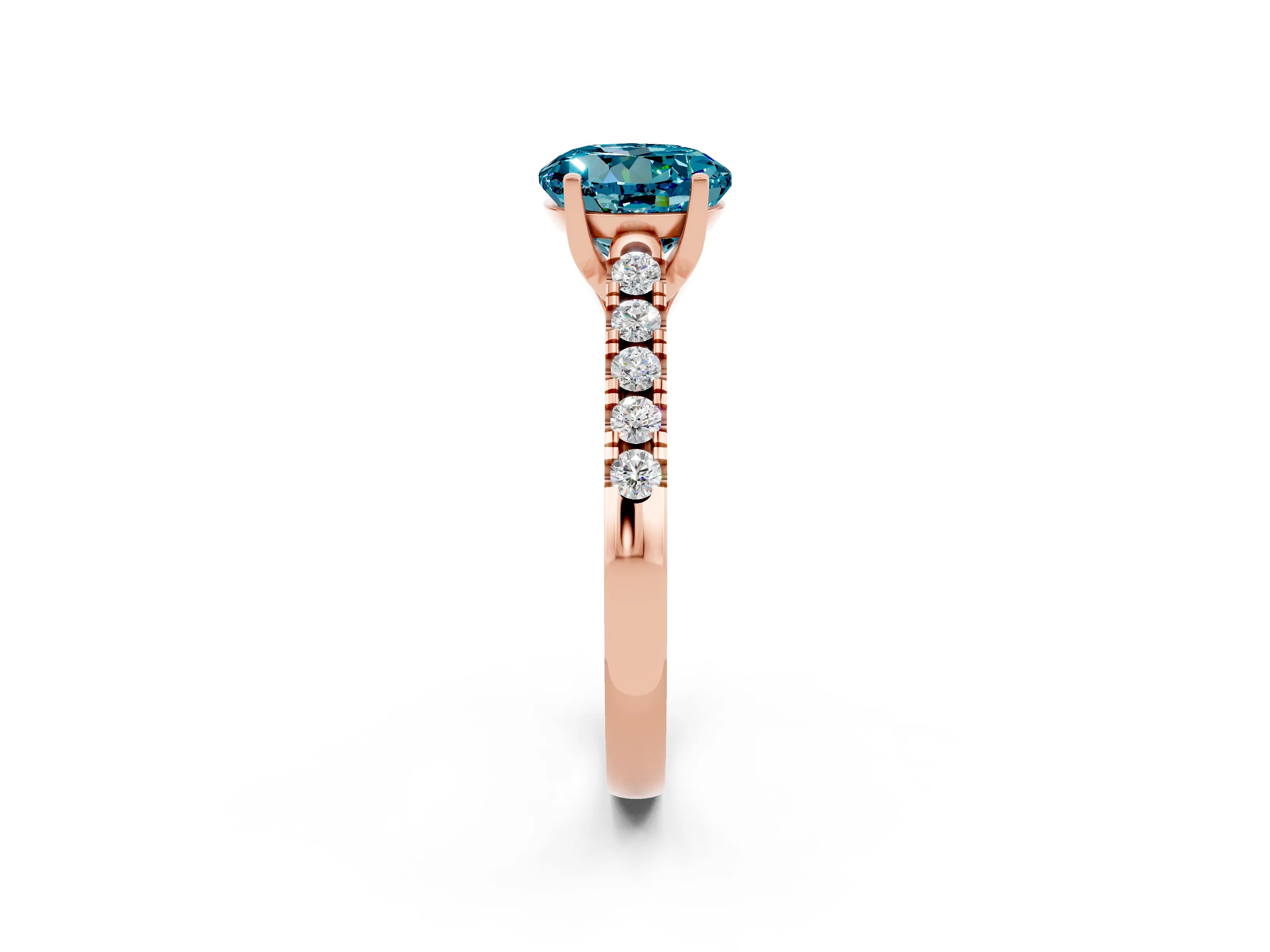Rose gold {shape_name} Blue Topaz Solitaire Ring with Pavé Band and Four-Prong Setting_2