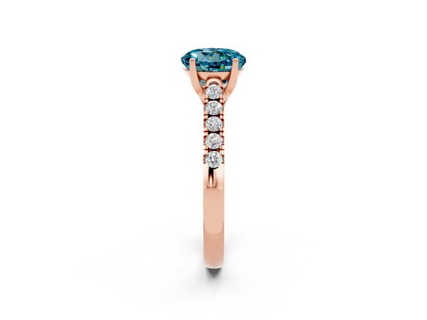 Rose gold Round Cut Blue Topaz Pavé Band Solitaire Ring with Prong Setting
