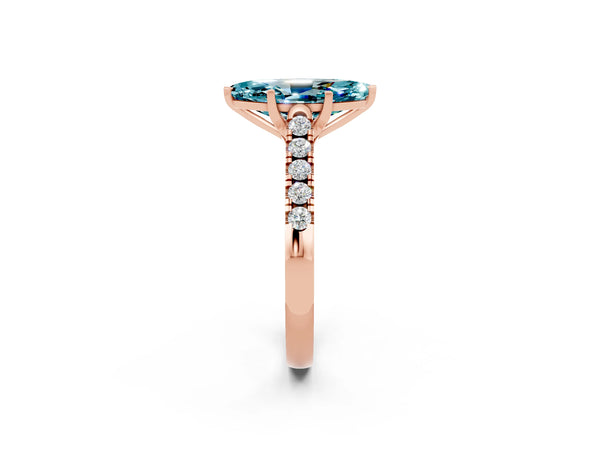 Rose gold Marquise Cut Blue Topaz Pavé Band Solitaire Ring with Prong Setting