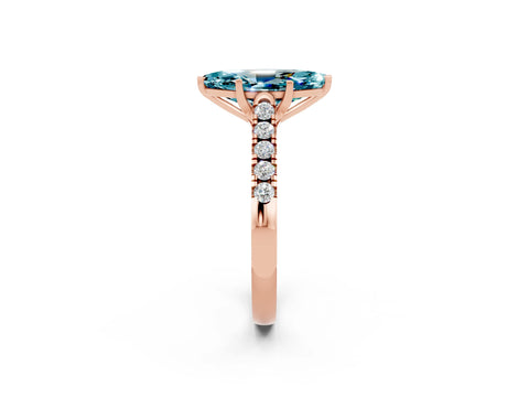 Rose gold {shape_name} Blue Topaz Solitaire Ring with Pavé Band and Four-Prong Setting_2