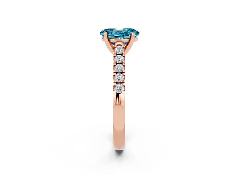 Rose gold {shape_name} Blue Topaz Solitaire Ring with Pavé Band and Four-Prong Setting_2