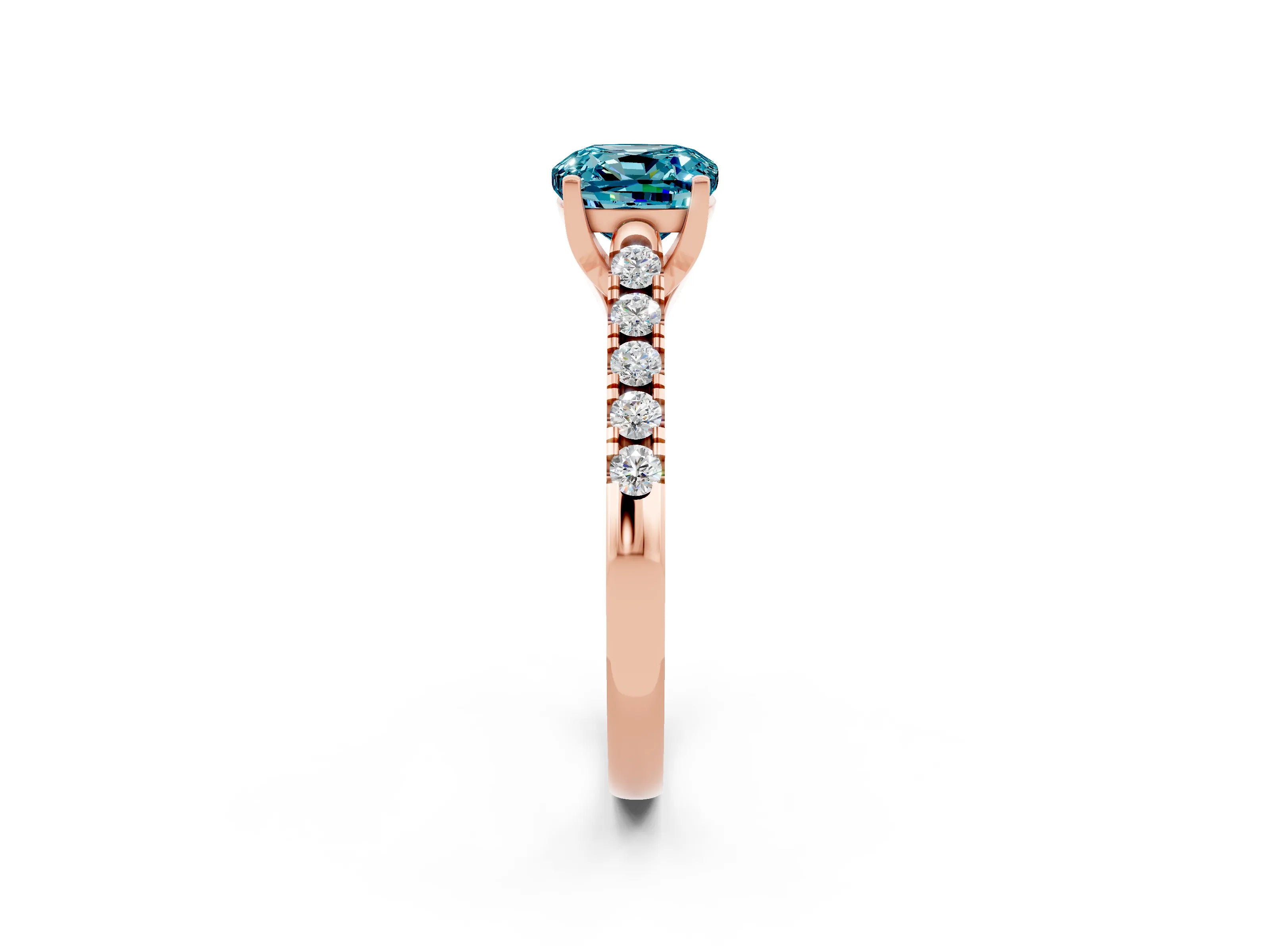 Rose gold {shape_name} Blue Topaz Solitaire Ring with Pavé Band and Four-Prong Setting_2