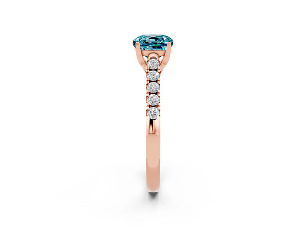 Rose gold Cushion Cut Blue Topaz Pavé Band Solitaire Ring with Prong Setting