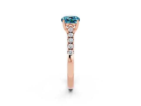Rose gold {shape_name} Blue Topaz Solitaire Ring with Pavé Band and Four-Prong Setting_2