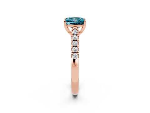 Rose gold {shape_name} Blue Topaz Solitaire Ring with Pavé Band and Four-Prong Setting_2
