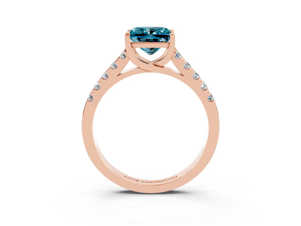 Rose gold Princess Cut Blue Topaz Pavé Band Solitaire Ring with Prong Setting