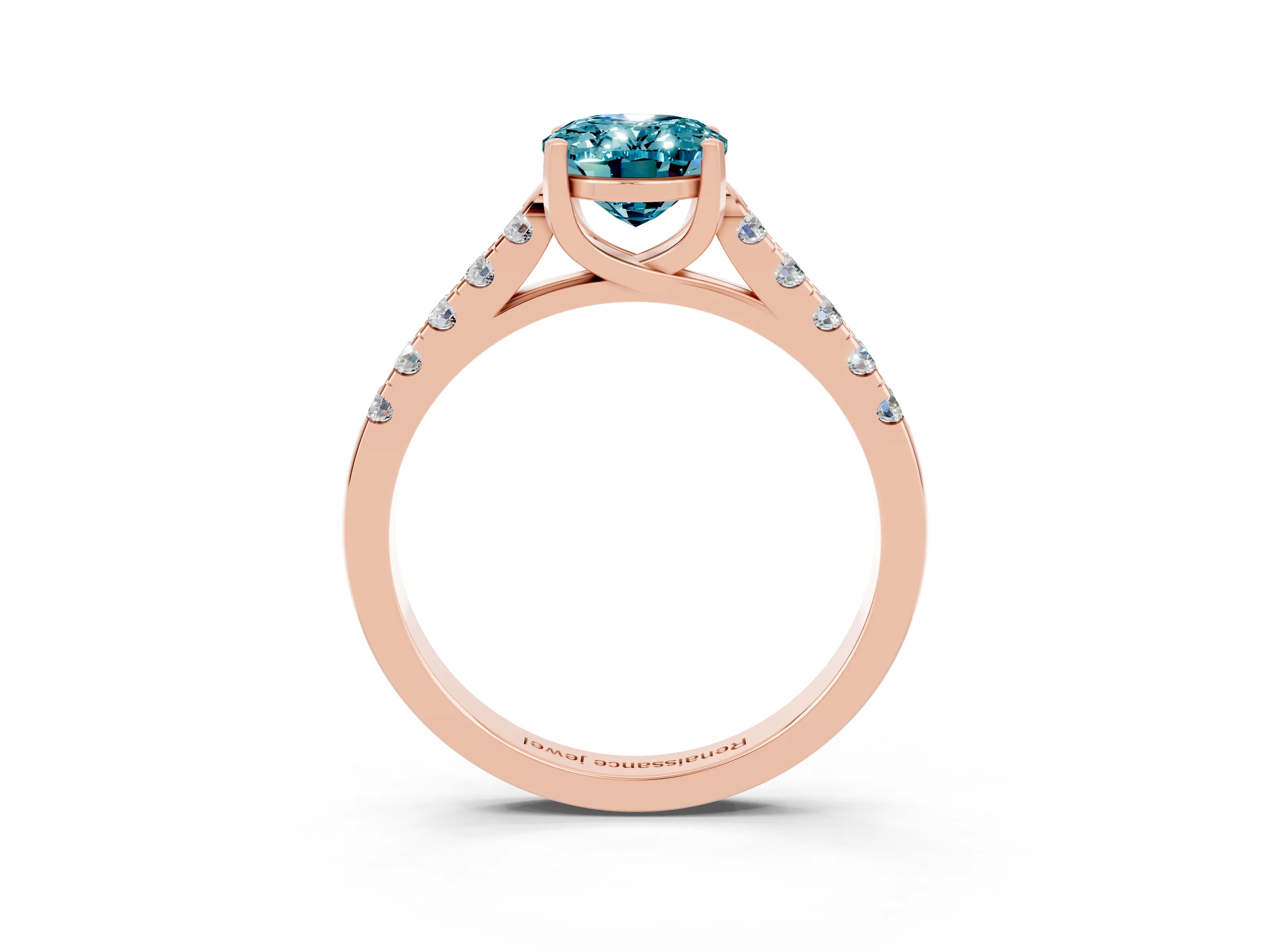 Rose gold {shape_name} Blue Topaz Solitaire Ring with Pavé Band and Four-Prong Setting_3