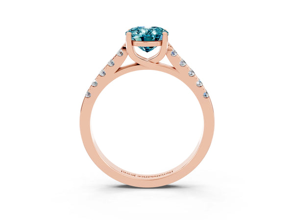 Rose gold Oval Cut Blue Topaz Pavé Band Solitaire Ring with Prong Setting
