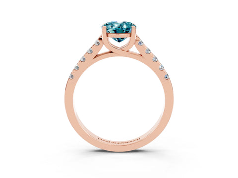 Rose gold {shape_name} Blue Topaz Solitaire Ring with Pavé Band and Four-Prong Setting_3