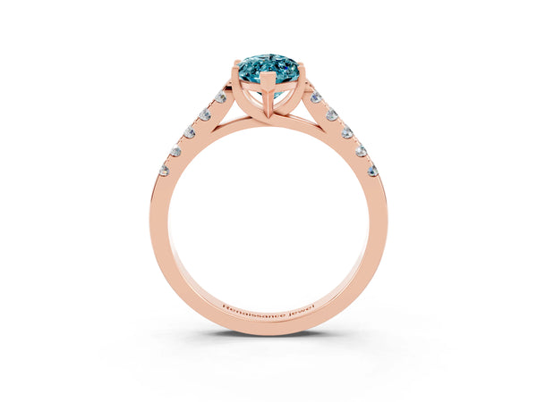 Rose gold Marquise Cut Blue Topaz Pavé Band Solitaire Ring with Prong Setting
