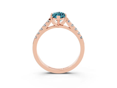 Rose gold {shape_name} Blue Topaz Solitaire Ring with Pavé Band and Four-Prong Setting_3