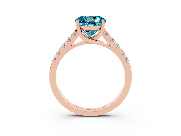 Rose gold Round Cut Blue Topaz Pavé Band Solitaire Ring with Prong Setting
