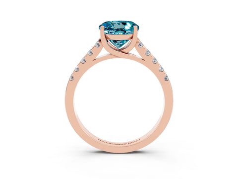 Rose gold {shape_name} Blue Topaz Solitaire Ring with Pavé Band and Four-Prong Setting_3