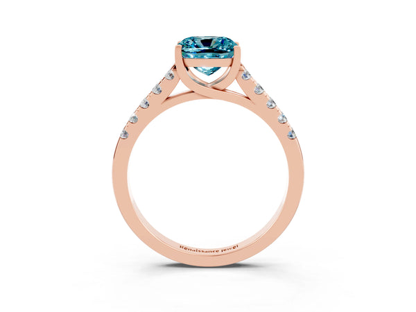 Rose gold Cushion Cut Blue Topaz Pavé Band Solitaire Ring with Prong Setting
