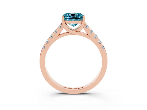 Rose gold {shape_name} Blue Topaz Solitaire Ring with Pavé Band and Four-Prong Setting_3