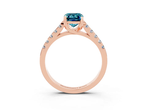 Rose gold {shape_name} Blue Topaz Solitaire Ring with Pavé Band and Four-Prong Setting_3