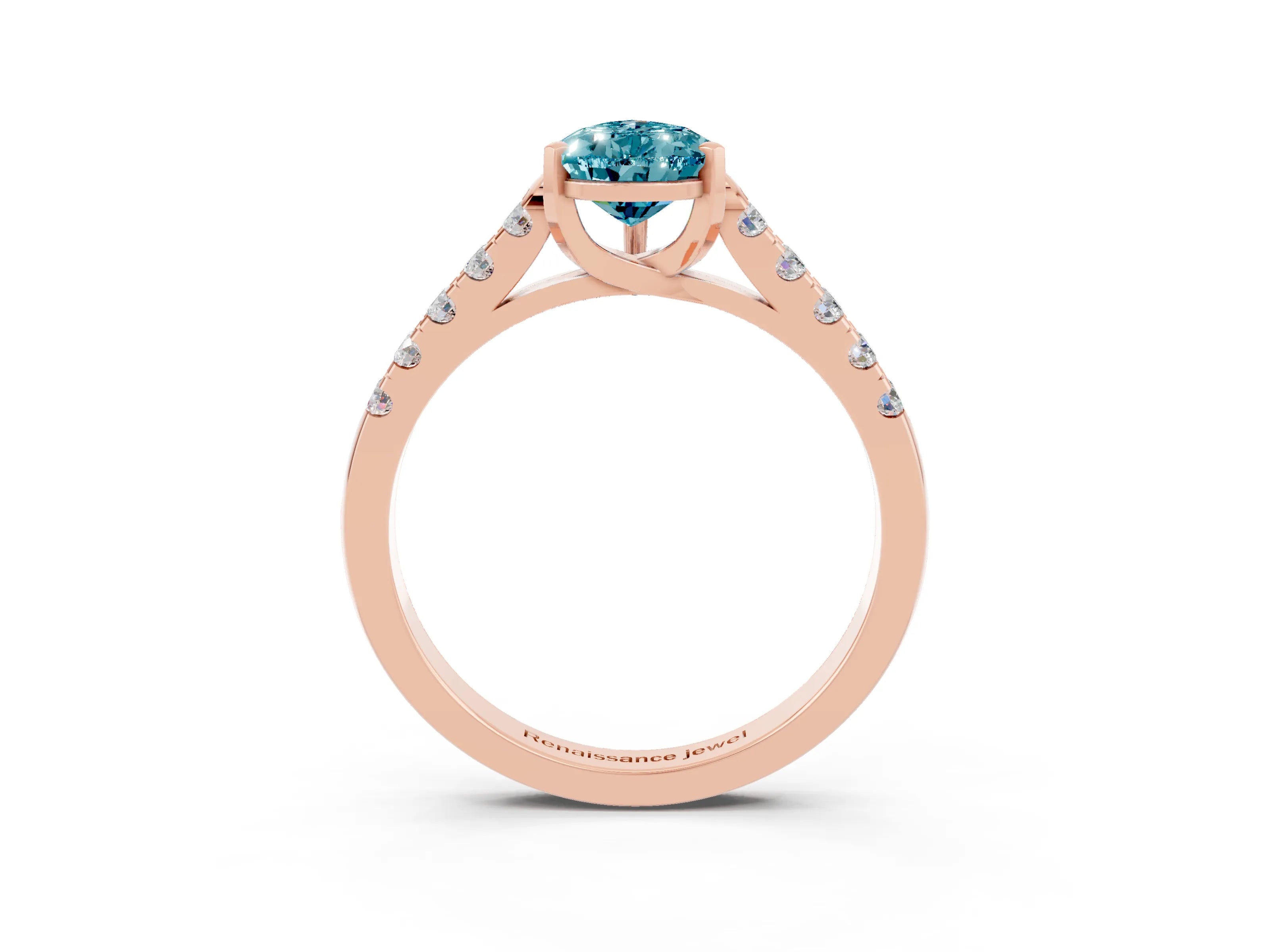 Rose gold {shape_name} Blue Topaz Solitaire Ring with Pavé Band and Four-Prong Setting_3