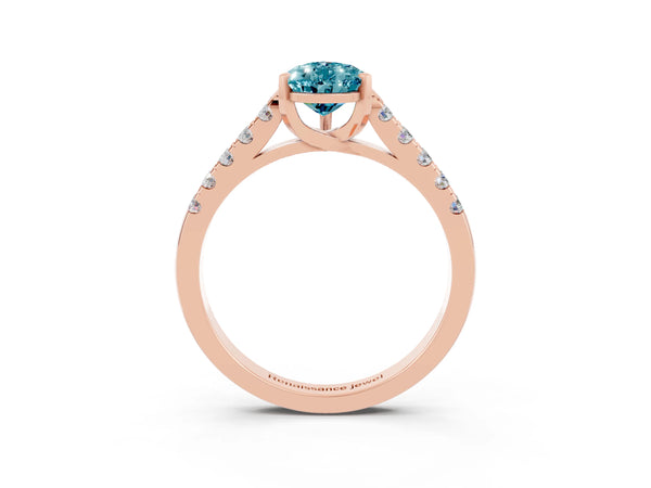 Rose gold Pear Cut Blue Topaz Pavé Band Solitaire Ring with Prong Setting