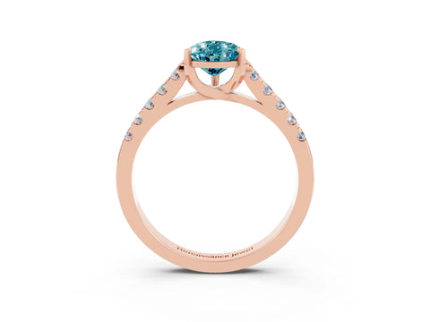 Rose gold {shape_name} Blue Topaz Solitaire Ring with Pavé Band and Four-Prong Setting_3