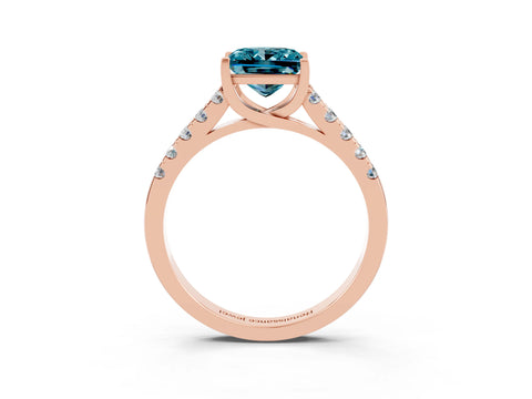 Rose gold {shape_name} Blue Topaz Solitaire Ring with Pavé Band and Four-Prong Setting_3