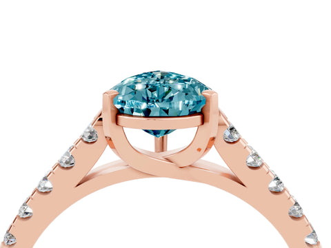Rose gold {shape_name} Blue Topaz Solitaire Ring with Pavé Band and Four-Prong Setting_4