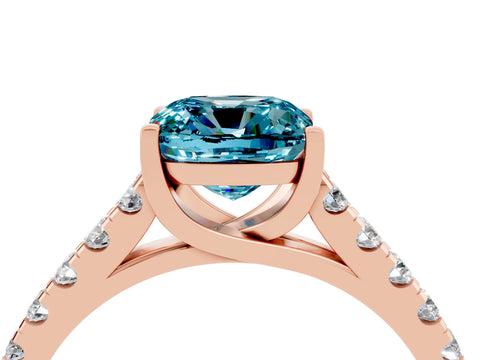 Rose gold {shape_name} Blue Topaz Solitaire Ring with Pavé Band and Four-Prong Setting_4
