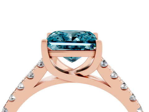 Rose gold {shape_name} Blue Topaz Solitaire Ring with Pavé Band and Four-Prong Setting_4