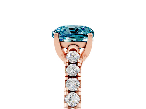 Rose gold {shape_name} Blue Topaz Solitaire Ring with Pavé Band and Four-Prong Setting_5