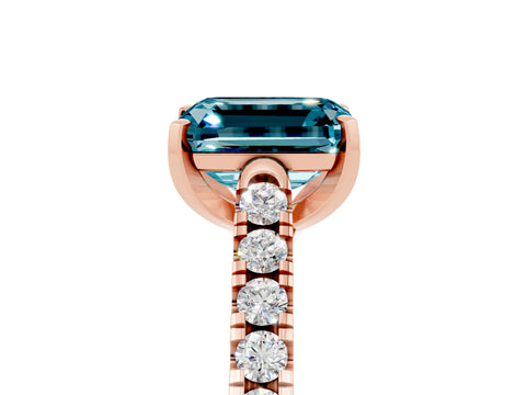 Rose gold {shape_name} Blue Topaz Solitaire Ring with Pavé Band and Four-Prong Setting_5
