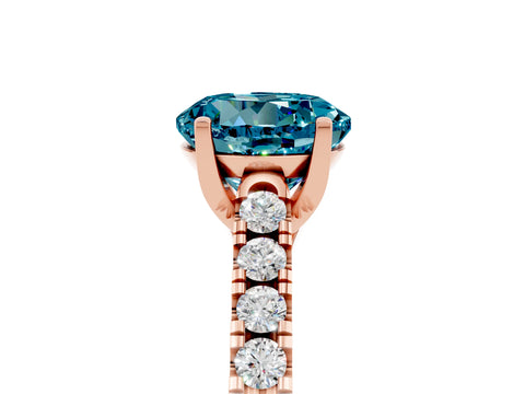 Rose gold {shape_name} Blue Topaz Solitaire Ring with Pavé Band and Four-Prong Setting_5