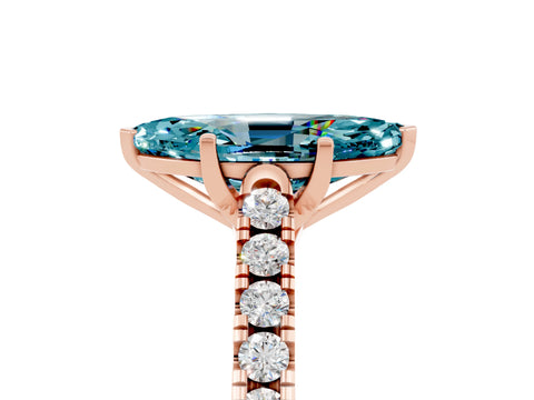 Rose gold {shape_name} Blue Topaz Solitaire Ring with Pavé Band and Four-Prong Setting_5