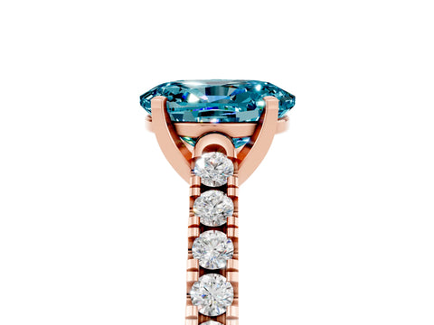 Rose gold {shape_name} Blue Topaz Solitaire Ring with Pavé Band and Four-Prong Setting_5