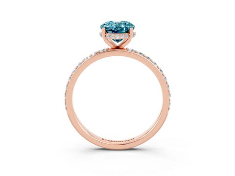 Rose gold {shape_name} Blue Topaz Solitaire Ring with Pavé Band and Hidden Halo_3