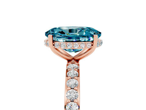 Rose gold {shape_name} Blue Topaz Solitaire Ring with Pavé Band and Hidden Halo_5