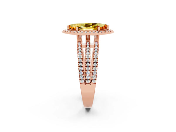 Rose gold Marquise Cut Citrine Halo Engagement Ring with Split Shank and Four-Prong Setting
