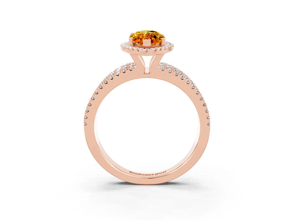Rose gold Marquise Cut Citrine Halo Engagement Ring with Split Shank and Four-Prong Setting