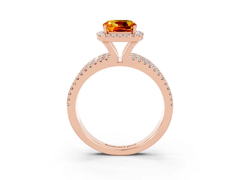 Rose gold {shape_name} Citrine Halo Engagement Ring with Split Shank and Four-Prong Setting_3