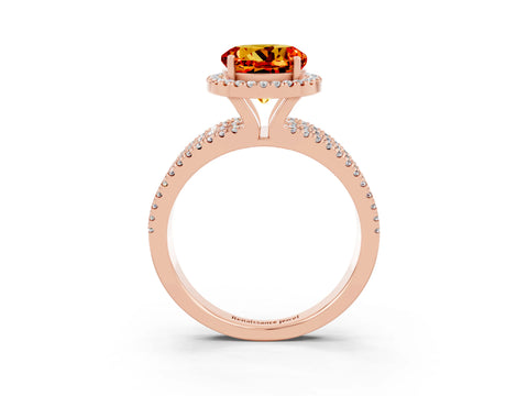 Rose gold {shape_name} Citrine Halo Engagement Ring with Split Shank and Four-Prong Setting_3