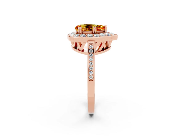 Rose gold Pear Cut Citrine Halo Ring with Split Shank and Four-Prong Setting