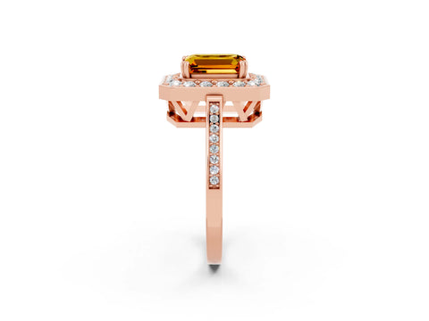 Rose gold {shape_name} Citrine Halo Ring with Split Shank and Four-Prong Setting_2
