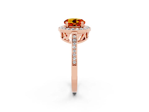 Rose gold {shape_name} Citrine Halo Ring with Split Shank and Four-Prong Setting_2