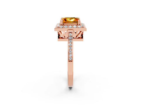 Rose gold {shape_name} Citrine Halo Ring with Split Shank and Four-Prong Setting_2