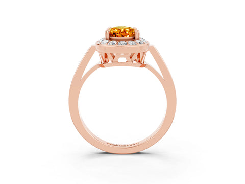 Rose gold {shape_name} Citrine Halo Ring with Split Shank and Four-Prong Setting_3