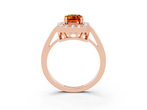 Rose gold {shape_name} Citrine Halo Ring with Split Shank and Four-Prong Setting_3