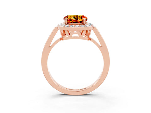 Rose gold {shape_name} Citrine Halo Ring with Split Shank and Four-Prong Setting_3